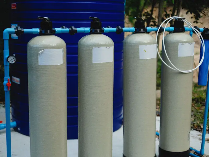 Water softener and tankless water heater in a garage